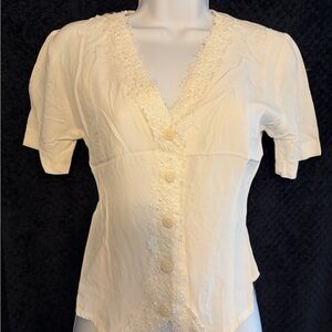 Vintage Willow Ridge Cream Lace Button Blouse